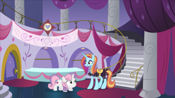 Size: 1279x719 | Tagged: artist needed, safe, anonymous artist, artist:koolfrood, artist:sketchmcreations, artist:soren-the-owl, sassy saddles, sweetie belle, pony, unicorn, g4, boutique, clothes, crack shipping, cute, diasweetes, dress, duo, eyeshadow, female, filly, foal, grin, horn, lesbian, looking at each other, looking at someone, makeup, mare, sassybetes, ship:sassybelle, shipping, smiling, smiling at each other, this will end in hugs, this will end in kisses, this will end in love