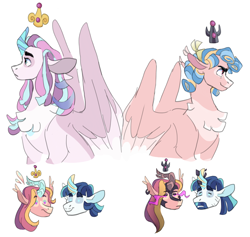 Size: 2512x2382 | Tagged: safe, artist:baylard, cozy glow, princess cadance, princess flurry heart, shining armor, alicorn, pegasus, pony, unicorn, g4, horn, mirror universe, parent:princess cadance, parent:shining armor