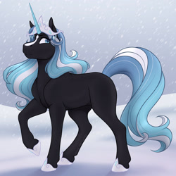 Size: 1600x1600 | Tagged: safe, artist:acry-artwork, oc, oc only, pony, unicorn, horn, snow, solo, unicorn oc