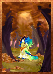 Size: 742x1038 | Tagged: safe, artist:thatonegib, oc, oc only, oc:kage, pegasus, pony, autumn, forest, hat, nature, outdoors, pegasus oc, solo, tree