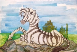 Size: 4000x2739 | Tagged: safe, artist:69beas, oc, oc only, oc:lucatiel, zebra, male, painting, photo, solo, traditional art, watercolor painting, zebra oc