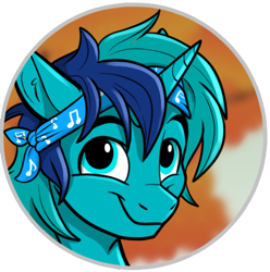 Size: 461x465 | Tagged: safe, artist:rutkotka, oc, oc only, oc:rocky blues, pony, unicorn, bandana, bust, commission, horn, male, portrait, stallion, stallion oc, unicorn oc