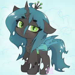 Size: 3000x3000 | Tagged: safe, artist:zokkili, queen chrysalis, changeling, changeling queen, g4, eye clipping through hair, eyebrows, eyebrows visible through hair, female, high res, horn, looking at you, slit pupils, smiling, smiling at you, solo, wings