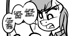 Size: 923x455 | Tagged: safe, artist:ashtoneer, derpy hooves, pegasus, pony, g4, black and white, dialogue, drawthread, female, grayscale, japanese reading order, mare, monochrome, one-panel comic, open mouth, ponified comic, ponified manga, requested art, speech bubble