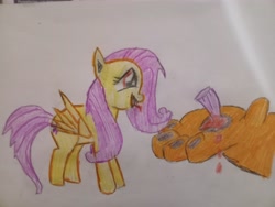 Size: 4096x3072 | Tagged: safe, fluttershy, bat pony, manticore, pony, friendship is magic, g4, my little pony: friendship is magic, bat ponified, bleeding, blood, flutterbat, race swap, thorn