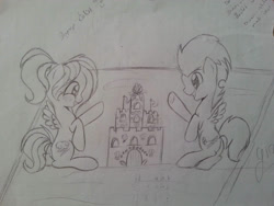 Size: 749x562 | Tagged: safe, artist:pacificaharrington, rainbow dash, soarin', pegasus, pony, g4, colt, colt soarin', female, filly, filly rainbow dash, foal, male, ship:soarindash, shipping, sketch, straight, traditional art, younger