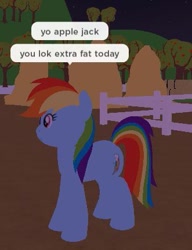 Size: 331x430 | Tagged: safe, rainbow dash, pegasus, pony, g4, cute, joke, meme, photo, roblox, roleplay is magic, solo