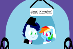 Size: 1935x1285 | Tagged: safe, anonymous artist, derpibooru exclusive, rainbow dash, soarin', pegasus, pony, series:soarindash romantic tales, series:soarindash wedding, g4, bride, carriage, clothes, dress, female, groom, just married, looking at each other, looking at someone, male, mare, marriage, married couple, pointy ponies, ship:soarindash, shipping, smiling, smiling at each other, stallion, straight, tuxedo, wedding, wedding dress