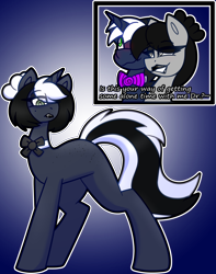 Size: 4124x5226 | Tagged: safe, artist:askhypnoswirl, oc, oc only, oc:hypno swirl, oc:mimic, earth pony, unicorn, black lipstick, blushing, bow, commission, duo, duo male and female, earth pony oc, female, fusion, horn, lipstick, male, sneer, unicorn oc