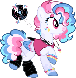 Size: 1479x1514 | Tagged: safe, artist:strawberry-spritz, oc, pegasus, pony, clothes, colored wings, female, leg warmers, mare, multicolored wings, pacifier, parents:vinylpie, shirt, simple background, solo, transparent background, wings