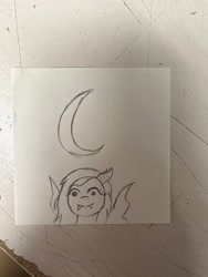 Size: 3024x4032 | Tagged: safe, artist:just_a_nerd, fluttershy, bat pony, pegasus, g4, bat ponified, flutterbat, moon, pencil drawing, race swap, sticky note, traditional art