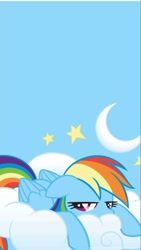 Size: 679x1200 | Tagged: artist needed, source needed, safe, rainbow dash, pegasus, pony, g4, cloud, floppy ears, lying down, on a cloud, prone, solo