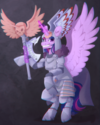 Size: 2000x2500 | Tagged: safe, artist:lionbun, twilight sparkle, alicorn, pony, g4, armor, bipedal, commission, helmet, horn, magic, spread wings, telekinesis, twilight sparkle (alicorn), warhammer (game), warhammer 40k, wings