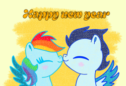 Size: 1115x762 | Tagged: safe, artist:starflowerpony, rainbow dash, soarin', pegasus, pony, g4, duo, duo male and female, female, happy new year, holiday, male, mare, ship:soarindash, shipping, stallion, straight