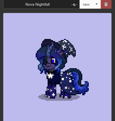 Size: 425x447 | Tagged: safe, artist:allcello, oc, oc only, oc:nova nightfall, kirin, pony town, g4, blue eyes, digital art, female, kirin oc, mare, one eye closed, pixel art, solo, stars