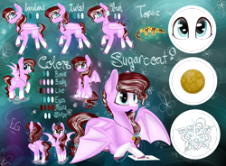 Size: 2048x1506 | Tagged: safe, artist:strawberry-heartrose, oc, oc:sugarcoat swirl, bat pony, pony, female, mare, reference sheet, solo