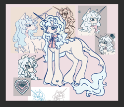 Size: 432x373 | Tagged: safe, artist:junniepiepoopop, oc, oc only, oc:pillow lace, pony, unicorn, blue eyelashes, blue eyes, blue mane, blue tail, colored eyelashes, ear fluff, feminine stallion, fetlock tuft, frown, girly, heart, heart mark, horn, leonine tail, lidded eyes, light blue mane, light blue tail, long mane, long mane male, male, male oc, multiple angles, neck ribbon, pubic fluff, slender, stallion, stallion oc, tail, tail fluff, thin, three quarter view, unicorn horn, unicorn oc, white coat