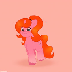 Size: 2480x2480 | Tagged: safe, artist:starburstuwu, oc, oc only, pony, unicorn, emanata, female, floating heart, gradient legs, heart, high res, horn, looking at you, mare, orange background, simple background, smiling, smiling at you, solo, unshorn fetlocks