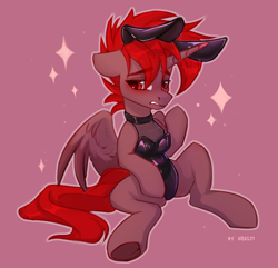 Size: 2072x2000 | Tagged: safe, artist:shelti, oc, oc only, oc:hardy, alicorn, pony, blushing, bunny suit, crossdressing, embarrassed, full body, horn, male, playboy bunny, sitting, solo, spread wings, wings