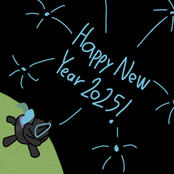 Size: 500x500 | Tagged: safe, artist:theunidentifiedchangeling, oc, oc:[unidentified], changeling, black background, changeling oc, eyes closed, grass, happy new year, happy new year 2025, holiday, magic, simple background