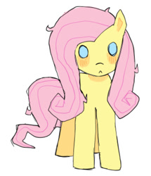 Size: 794x923 | Tagged: safe, artist:poniesinmyhead, fluttershy, pegasus, pony, g4, :<, blue eyes, cute, female, full body, mare, pink mane, shyabetes, simple background, white background, yellow coat