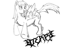 Size: 1600x1200 | Tagged: safe, artist:citroxero, derpy hooves, pegasus, pony, g4, metal, monochrome, solo