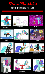 Size: 4899x7999 | Tagged: safe, artist:supahdonarudo, fleur-de-lis, princess celestia, queen novo, oc, oc:icebeak, oc:ironyoshi, oc:sea lilly, alicorn, bird, classical hippogriff, cockatoo, hippogriff, puffin, seapony (g4), unicorn, g4, art summary, book, bubble, camera, clothes, flight suit, horn, ice, jewelry, leaf, leaf pile, necklace, ocean, party, perching, pizza tower, rain, scarf, shirt, sweater, table, water