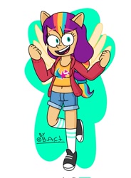 Size: 753x1024 | Tagged: safe, artist:garybaldor, sunny starscout, alicorn, human, equestria girls, g4, g5, artificial wings, augmented, belly, belly button, clothes, converse, cute, cutie mark on clothes, equestria girls-ified, eyebrows, eyebrows visible through hair, female, g5 to g4, generation leap, hoodie, magic, magic wings, mane stripe sunny, midriff, ponied up, pony ears, race swap, shoes, signature, smiling, socks, solo, sunnybetes, sunnycorn, wings