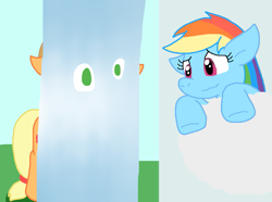 Size: 1141x850 | Tagged: safe, artist:cmara, applejack, rainbow dash, earth pony, pegasus, pony, g4, cloud, female, splash, water