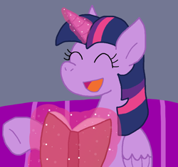 Size: 734x689 | Tagged: safe, artist:cmara, twilight sparkle, alicorn, pony, g4, book, female, horn, open mouth, open smile, smiling, solo, twilight sparkle (alicorn)