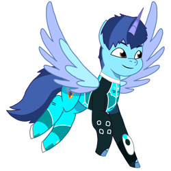 Size: 1200x1200 | Tagged: safe, artist:twilightsparkle2011, alicorn, pony, g5, my little pony: tell your tale, buck roquette, buck roquette (pony fied), clothes, cutie mark on clothes, flying, horn, simple background, solo, team dronix, transparent background, wings