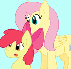 Size: 811x777 | Tagged: safe, artist:cmara, apple bloom, fluttershy, earth pony, pegasus, pony, g4, apple bloom's bow, bow, duo, duo female, female, filly, foal, hair bow, mare