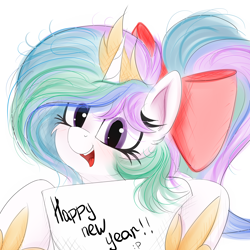 Size: 4000x4000 | Tagged: safe, artist:ser-p, princess celestia, alicorn, pony, g4, absurd resolution, bow, cute, cutelestia, hair bow, happy new year, holiday, horn, solo