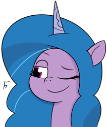 Size: 2477x2918 | Tagged: safe, artist:frownfactory, izzy moonbow, pony, unicorn, g5, my little pony: tell your tale, female, horn, mare, one eye closed, simple background, smiling, solo, transparent background, wink