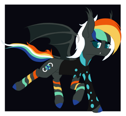 Size: 1700x1574 | Tagged: safe, artist:tanadormi, oc, oc only, bat pony, pony, bat pony oc, bat wings, digital art, full body, passepartout, solo, stripes, wings