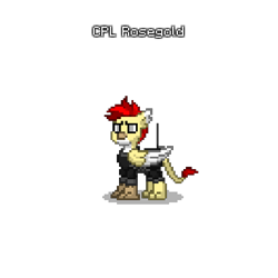 Size: 600x600 | Tagged: safe, artist:veprem, oc, oc:rosegold, griffon, fallout equestria, pony town, animated, armor, gif, male, pixel art, radio, sprite, talon merc