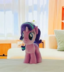 Size: 889x1001 | Tagged: safe, symbiote studios, starlight glimmer, pony, unicorn, g4, bed, female, horn, mare, photo, plushie, solo