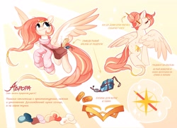 Size: 2560x1864 | Tagged: safe, artist:anotherdeadrat, oc, oc only, oc:aurora (aurorafest), pegasus, pony, aurorafest, bag, braid, clothes, convention, convention art, convention mascot, cutie mark, female, freckles, jewelry, mascot, pencil, pendant, reference sheet, saint petersburg, solo, sweater, tiara