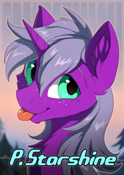 Size: 710x1000 | Tagged: dead source, safe, artist:hioshiru, oc, oc only, oc:pace starshine, pony, unicorn, :p, bust, ear fluff, female, horn, looking at you, mare, silly, smiling, smiling at you, solo, tongue out, unicorn oc