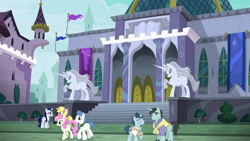 Size: 1280x720 | Tagged: safe, screencap, moonlight raven, neckshot, orion, polo play, shooting star (g4), sunshine smiles, twinkleshine, pony, g4, my little pony: friendship is magic, the point of no return, canterlot, canterlot library, las pegasus resident