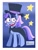 Size: 780x1040 | Tagged: safe, artist:garybaldor, oc, oc only, oc:flawless sparklemoon, pony, unicorn, my little pony the movie: the death of twilight sparkle, cape, clothes, eyebrows, eyebrows visible through hair, eyelashes, female, fusion, fusion:trixie, fusion:twilight sparkle, fusion:twixie, gradient background, hat, horn, mare, passepartout, signature, smiling, solo, stars