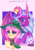 Size: 2238x3175 | Tagged: safe, artist:zackchibi, opaline arcana, posey bloom, alicorn, earth pony, pony, g5, book, bow, bust, cloak, clothes, cosplay, costume, crown, duo, duo female, female, hat, high res, jewelry, mare, open mouth, open smile, ponytober, ponytober 2024, regalia, sharp teeth, smiling, teeth