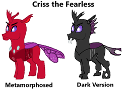 Size: 602x429 | Tagged: safe, artist:fearlescriss, oc, oc only, oc:criss the fearless, changedling, changeling, g4, changeling oc, fangs, purple changeling, simple background, solo, white background