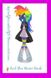 Size: 499x758 | Tagged: safe, artist:spiralofficialartsyt, rainbow dash, human, equestria girls, g4, my little pony: friendship is magic, secrets and pies, clothes, evil pie hater dash, female, passepartout, rainbow socks, socks, solo, striped socks