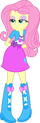 Size: 1069x3253 | Tagged: safe, artist:dustinwatsongkx, fluttershy, equestria girls, g4, boots, clothes, clothes swap, cutie mark on clothes, eyeshadow, female, high heel boots, jacket, lidded eyes, makeup, ribbon, shirt, shoes, simple background, skirt, smiling, solo, transparent background, vest