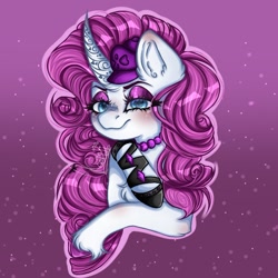 Size: 720x721 | Tagged: safe, artist:kayomii, rarity, pony, unicorn, elements of insanity, g4, bust, chest fluff, female, horn, jewelry, mare, necklace, rarifruit, solo, unshorn fetlocks