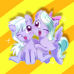 Size: 2048x2048 | Tagged: safe, artist:izuchi, cloudchaser, flitter, pegasus, pony, g4, background pony