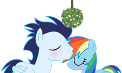 Size: 1280x765 | Tagged: safe, artist:soarindasher10, rainbow dash, soarin', pegasus, pony, blushing, eyes closed, female, forehead kiss, kissing, male, mare, mistletoe, ship:soarindash, shipping, simple background, smiling, stallion, straight, transparent background