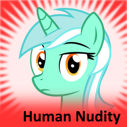 Size: 1024x1024 | Tagged: artist needed, safe, lyra heartstrings, pony, unicorn, derpibooru, g4, eyebrows, female, horn, human exhibitionism, human nudity, irl human, lyra is not amused, meta, nudity, official spoiler image, photo, raised eyebrow, solo, spoilered image joke, unamused