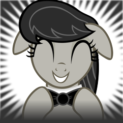 Size: 1024x1024 | Tagged: safe, artist:dtkraus, octavia melody, earth pony, pony, derpibooru, g4, ^^, bowtie, eyes closed, female, floppy ears, grayscale, grin, happy, mare, meta, monochrome, official spoiler image, smiling, solo, spoilered image joke